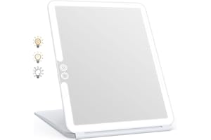 WEILY Portable Travel Mirror Makeup Mirror with 72 LED Lights, Touch Screen Three Colors Dimmable,Ultra Thin, 2000 mAh USB Rechargeable Foldable Cosmetic Mirror(White)