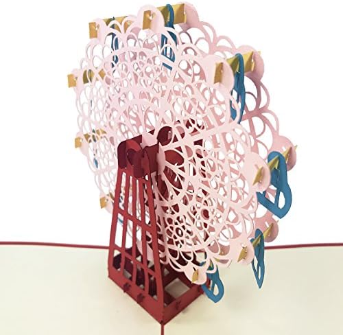 Ferris Wheel - 3D Pop Up Greeting Card for All Occasions - Love, Birthday, Anniversary, Wedding, Birthday, Loved Ones, Congratulations, Get Well - Fold Flat, Envelope Included (Pink)