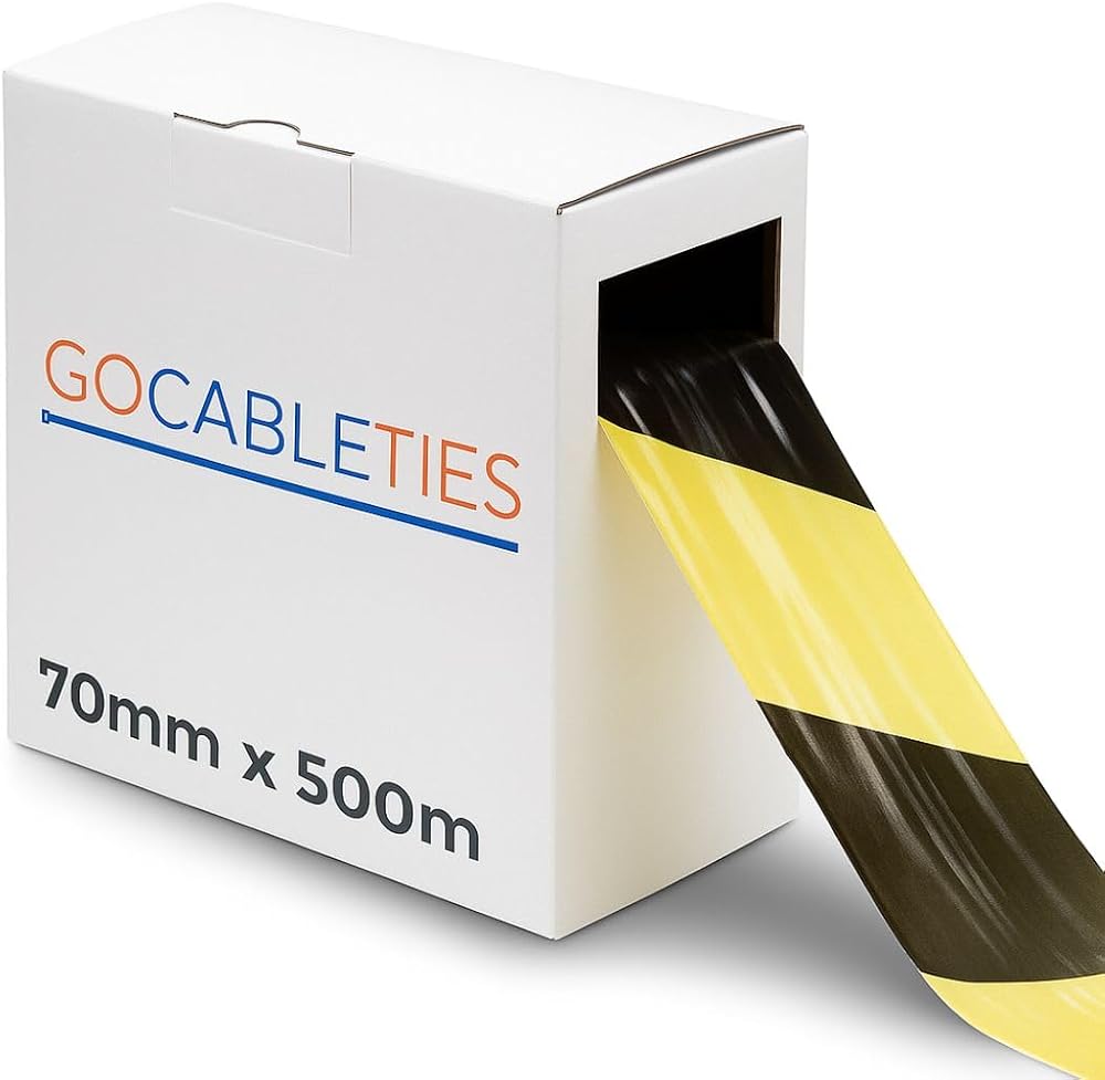 Gocableties Black Yellow 70mm x 500m Barrier Tape Non Adhesive