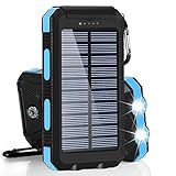 Solar Chargers 30,000mAh, Dualpow Portable Dual USB Solar Battery Charger External Battery Pack Phone Charger Power Bank with Flashlight for Smartphones Tablet Camera (Baby Blue)