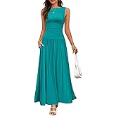 ZESICA Women's Summer Sleeveless Maxi Dress 2026 Casual Crewneck Pleated Flowy Long Dress with Pockets