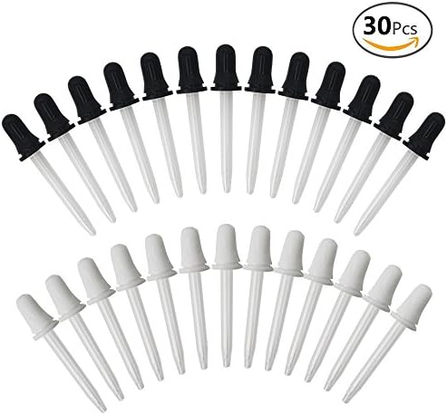 APLANET 30 Plastic Transfer Pipettes Dropper with Silicone Bulb, for Labs or Essential Oil Dropper, White and Black