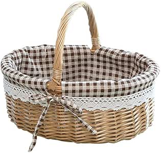 ANHUE Cesta de Almacenamiento de Mimbre Ovalada, Cesta de Picnic Cesta