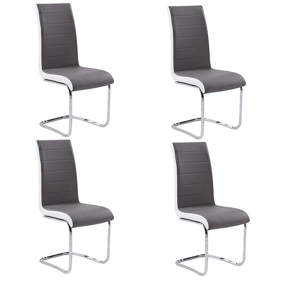 Huiseneu 4 Grey Faux Leather Dining Chairs Set for Kitchen Upholstered
