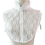 Joyci Student's Pleated Ruffled Lace Half Shirt False Collar Cuff Choker Tie (White)