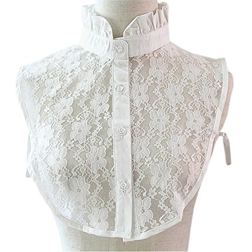 Joyci Student's Pleated Ruffled Lace Half Shirt False Collar Cuff Choker Tie (White)