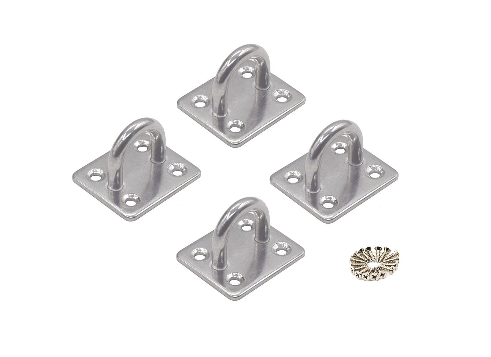 304 Stainless Steel Pad Eye Plate M8 Heavy Duty Wall Ceiling Mounted Bracket Hook for Suspension Straps Battle Rope Weight Strength Training Sets Yoga Swings Hammock Boxing Equipment Pack of 4