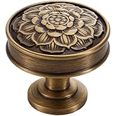 Myxekllo Brass Lotus Flower Cabinet Knob, Antique Brass Knobs-2 Pack | Drawer Cabinet Knobs Kitchen Cabinet Hardware