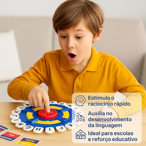 Jogo de Palavras Stop Original Grande em Portugues Roda de Letras - Jogo de Tabuleiro Divertido para Toda a Família Com Cronômetro e Roda Giratória Educativo (Modelo 1)