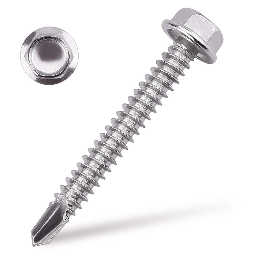 Photo 1 of #12 x 2 (50 pcs) Hex Washer Head Self Drilling Screws, 410 Stainless Steel Metal Sheet Tek Screws, Self Tapping Point, No Pre-drilled Hole Needs