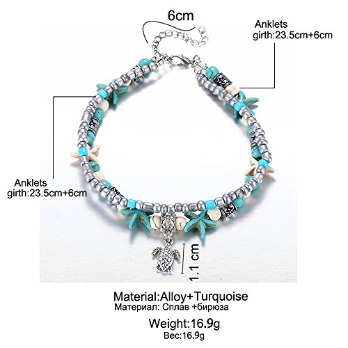 Rune Starfish Vintage Ankle Bracelet Buddha Foot Jewelry Summer Barefoot Women Beach Anklet (Turtle+Starfish) - Thumbnail 2