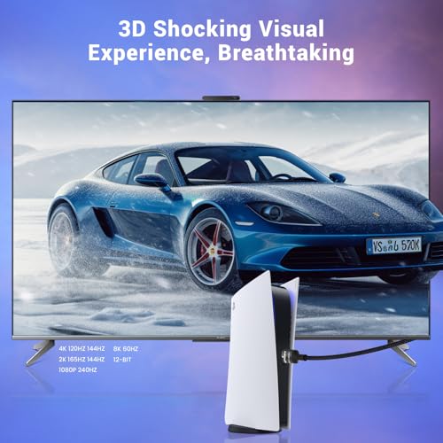 Etseinri HDMI 2.1 Cable 2M Certified 48Gbps Ultra High Speed HDMI® Cable 4K 240Hz 165Hz 120Hz 8K 60Hz 10K HDMI Lead Braided Cord HDCP 2.3 Dolby Atmos Vision eARC HDR for Gaming Monitors TV Soundbar