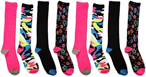 Set of 8 Pairs of Tall Boot Knee High Over the Calf Ladies Knee-hi Novelty Socks (8 Neon Theme Socks)