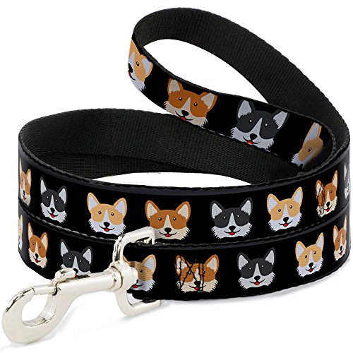 Dog Leash Corgi 3 Faces Black 6 Feet Long 1.5 Inch Wide
