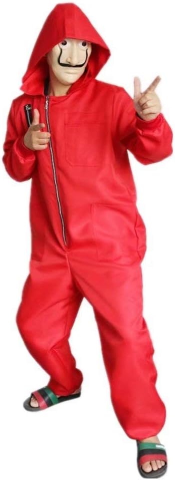 Zhuchao La Casa De Papel Costume with Salvador Dali Mask Money Heist The Paper House Hallowen Cosplay Party Costume Red Coverall for Adult & Kid