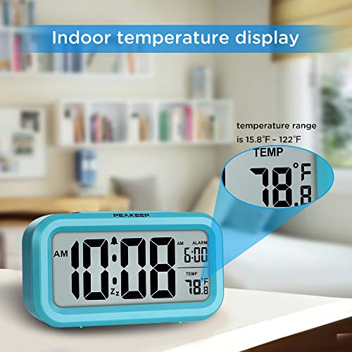 Peakeep Smart Night Light Digital Alarm Clock with Indoor Temperature