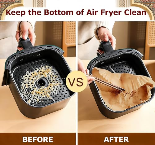 100 Pcs Air Fryer Papers Disposable, Unbleached Parchment Paper for Air Fryer, Non-Stick and Oil Proof for Easy Cleanup, 6.3inch/16cm, Square
