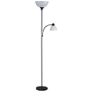 Park Madison Lighting PMF-9170-31 72-Inch Tall 150-Watt Torchiere Floor Lamp with Adjustable Reading Side Arm Lamp, Black Finish with Frosted Shade