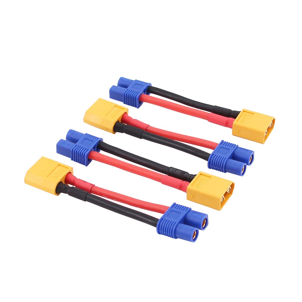 BDHI 4pcs XT60 Male to EC3 Female Connector Adapter Wire 14awg 2inch for RC Lipo BatteryCable(B113-4)