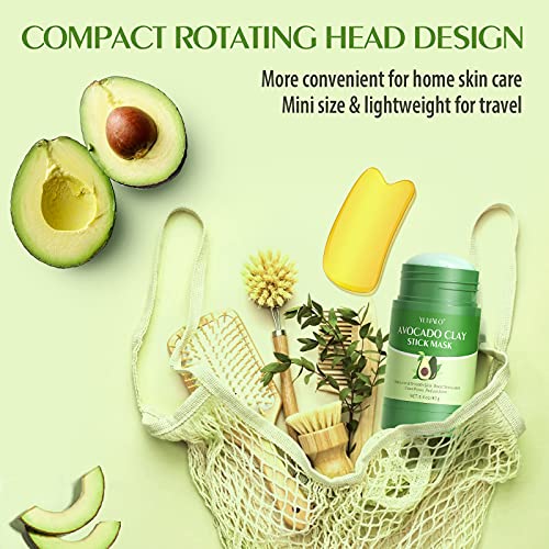 Clay Stick Mask for Blackheads Remover and Pores, Purifying Clay Stick Mask Avocado Dead Sea Mud Mask with Gua Sha Tool, Facial Mask Moisturizes, Improve Skin Dullness, Oil Control and Anti-Acne