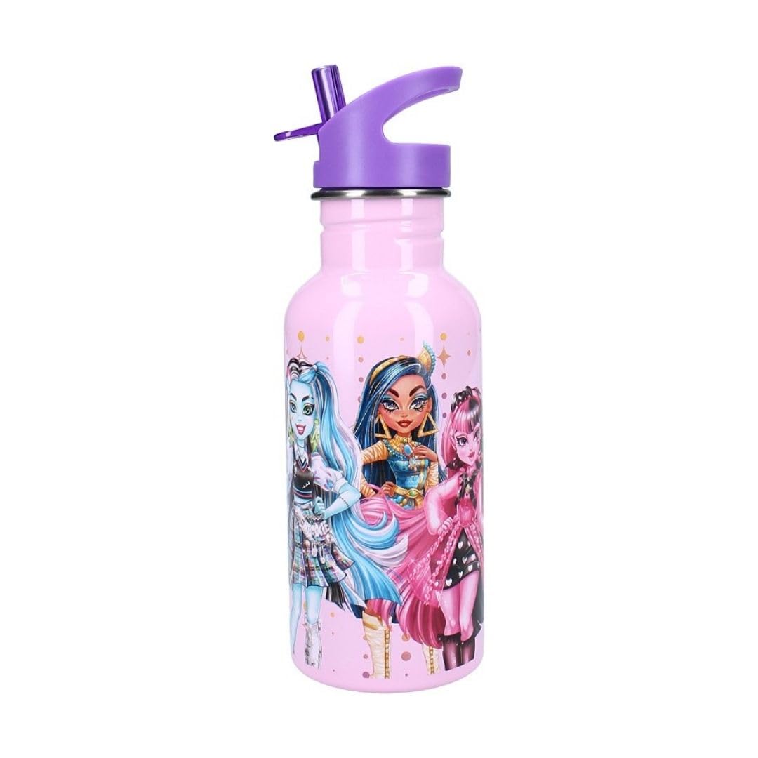 My sweety pop Monster High Girl Stainless Steel Water Bottle for Children Nursery, Kindergarten, School, Holiday, Meal, 22 cm, 500 ml, Hydration, Gift Idea, Bottle