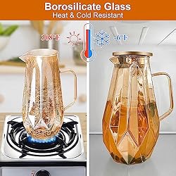 Glass Pitcher,60 oz/1.8 Liter Water Pitcher With