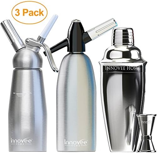 Innovee Home 3 Pack Including - Cocktail Shaker + Soda Siphon + Cream Whipper