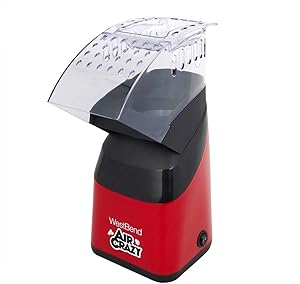 West Bend PC8448RD13 Crazy Hot Popcorn Popper Machine with New Technology & Longer Butter Tray Healthy Air Popped Snacking with No Oil, 4-Quart, Red