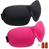 KEKU 3D Memory Foam Eye Masks (2 Pack), Breathable Eye Shades Night Blinder - Adjustable Velcro Tape - Ideal for Travel, Rest, Shift Work, Relieve Fatigue - Come with A Velvet Pouch