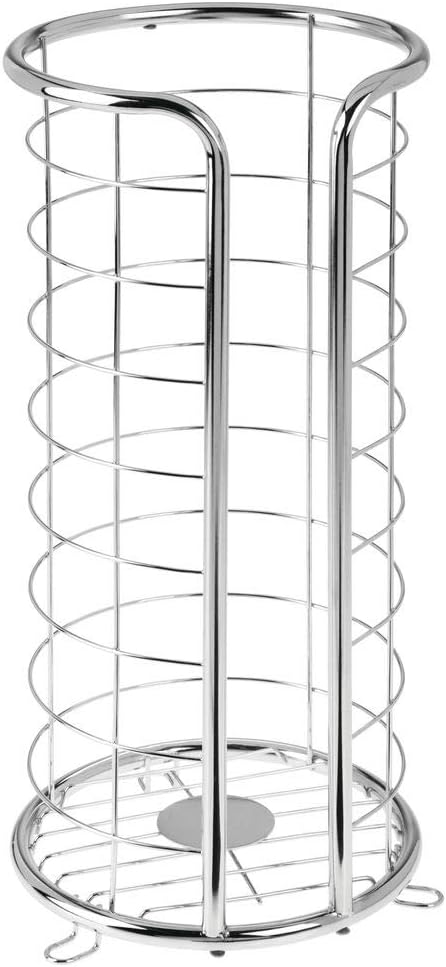 mDesign Decorative Metal Free Standing Toilet Paper Holder Stand with Storage for 3 Rolls of Toilet Tissue - for Bathroom/Powder Room - Holds Jumbo Rolls - Chrome: Home & Kitchen
