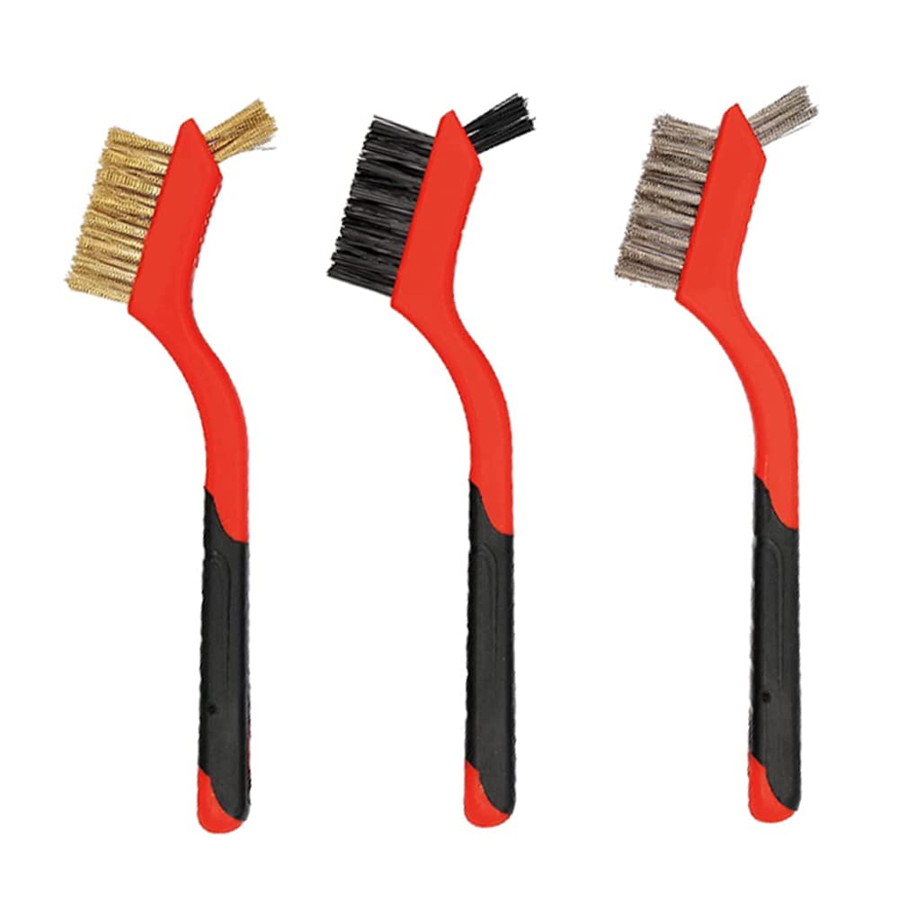 Multifunction Wire Brush Scrapers, 3Pcs Stainless Steel and Nylon Bristles Cleaning Brush for Rust Removal, Grout Cleaning & BBQ Grill Cleaning