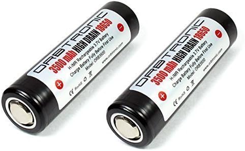 3500mAh 18650 HIGH DRAIN Orbtronic 3.7V Li-ion Rechargeable Batteries FLAT Top Hybrid IMR - Battery Case Included - TWO High Capacity Batteries