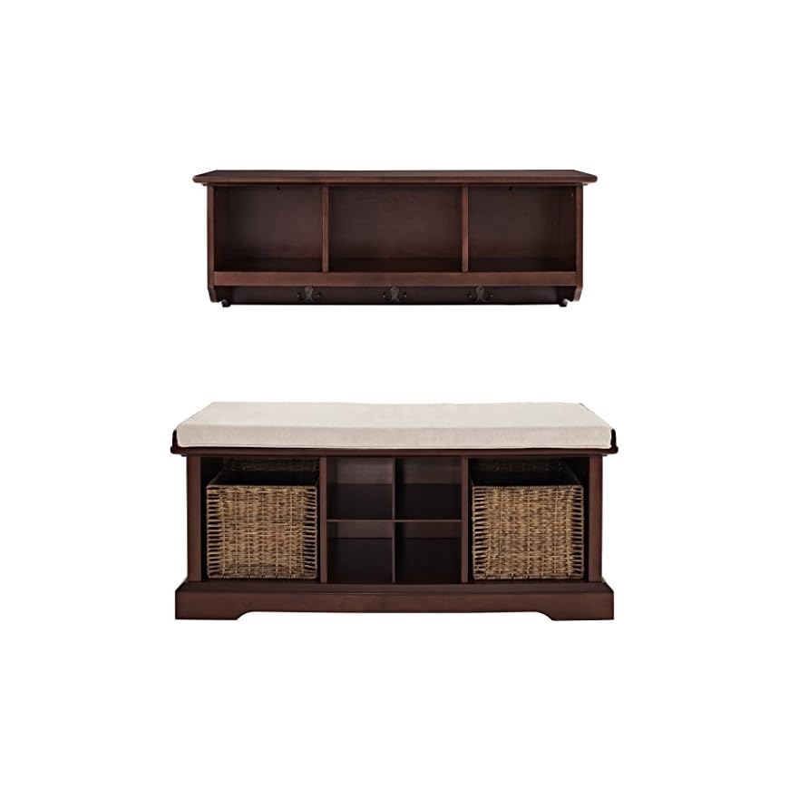 Crosley Furniture Brennan Entryway Storage Bench and Hanging Shelf Set
