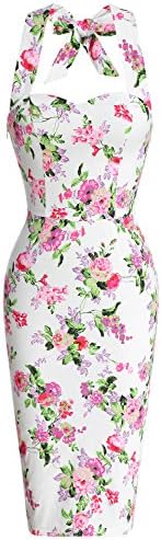 JUESE Women's Vintage 1950's 1960's Summer Halter Pencil Dress Polka Dot