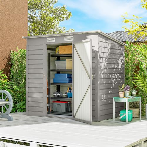 Outsunny 6' x 4' Outdoor Storage Shed, Easy to Assemble Galvanized Metal Garden Shed, Waterproof Tool Shed with Lockable Door and 2 Vents for Backyard, Lawn, Patio, Light Grey