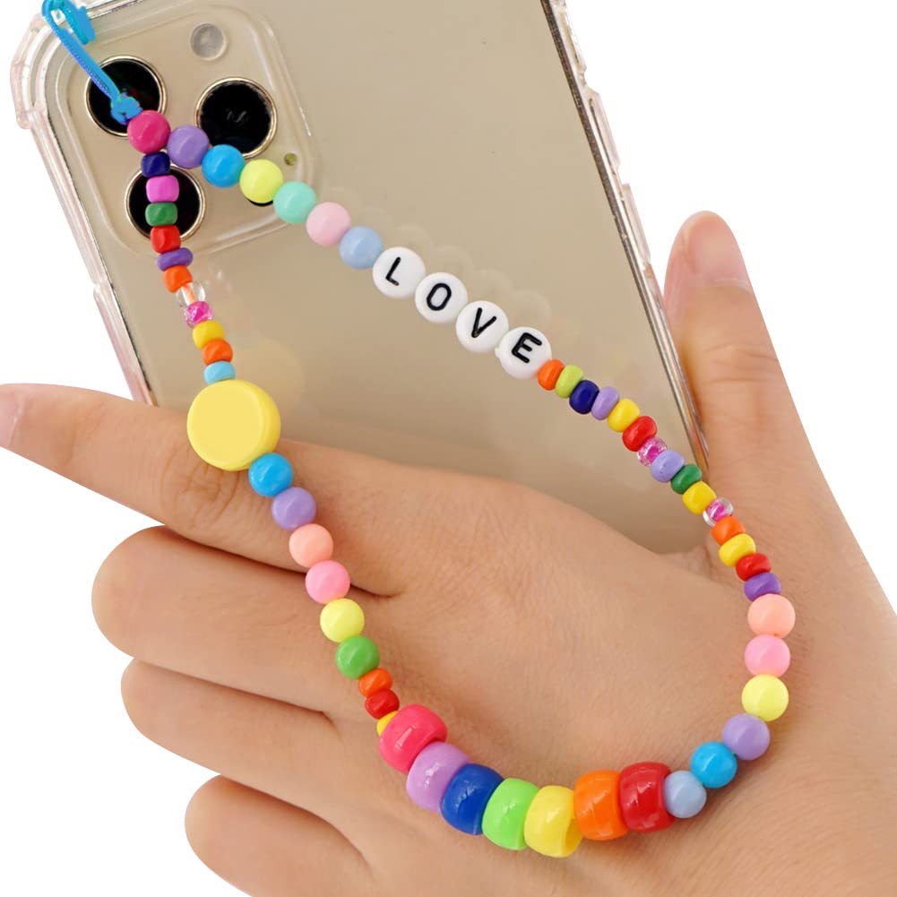 Phone Charms Beaded Phone Lanyard Wrist Strap Boho Anti-Lost Chain Colorful Mobile Phone Beads Lanyard Beaded Accessory Mobile Phone Lanyard Chain Phone Charm Strap Acrylic Mobile Phone Chain