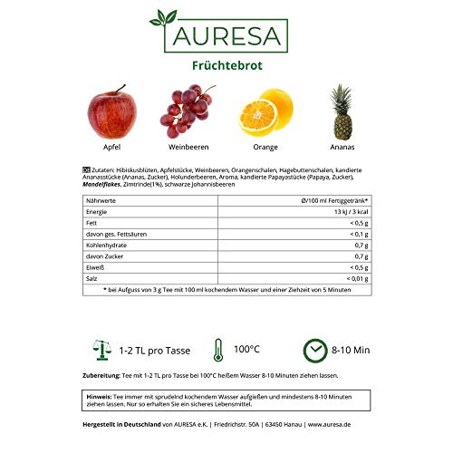 AURESA Früchtetee Früchtebrot im Glas | Früchte und Beeren - 120g | Wiederverwendbare Glasflasche mit Korkverschluss – Bild 5