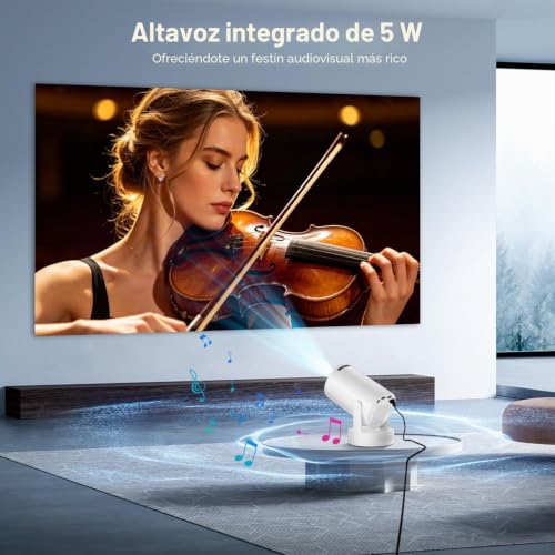 [2026 Upgraded & Integrated App] Salange Mini Projector 4K 1080P Support, Android 14 Smart Projector, Beamer Handy Small for Outdoor, 5W Bass Speaker, WiFi6 Bluetooth 5.4