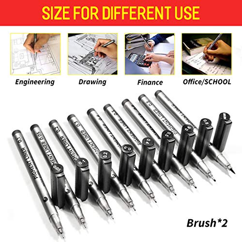 SAYEEC Fine-Liner Pens Sketching Pen Set of 10 Various Size Drawing Markers Pens Ink Pens Refills Multifunction Writing Note Waterproof Pens Black for Design Office Artist