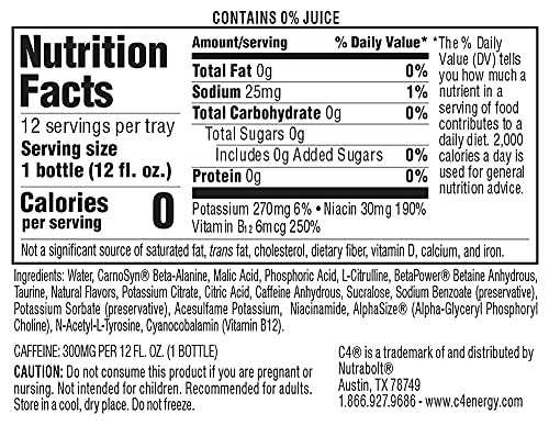 C4 ULTIMATE NON-CARBONATED ZERO SUGAR ENERGY DRINK, PRE WORKOUT DRINK + BETA ALANINE, 12 FL OZ (PACK OF 12)