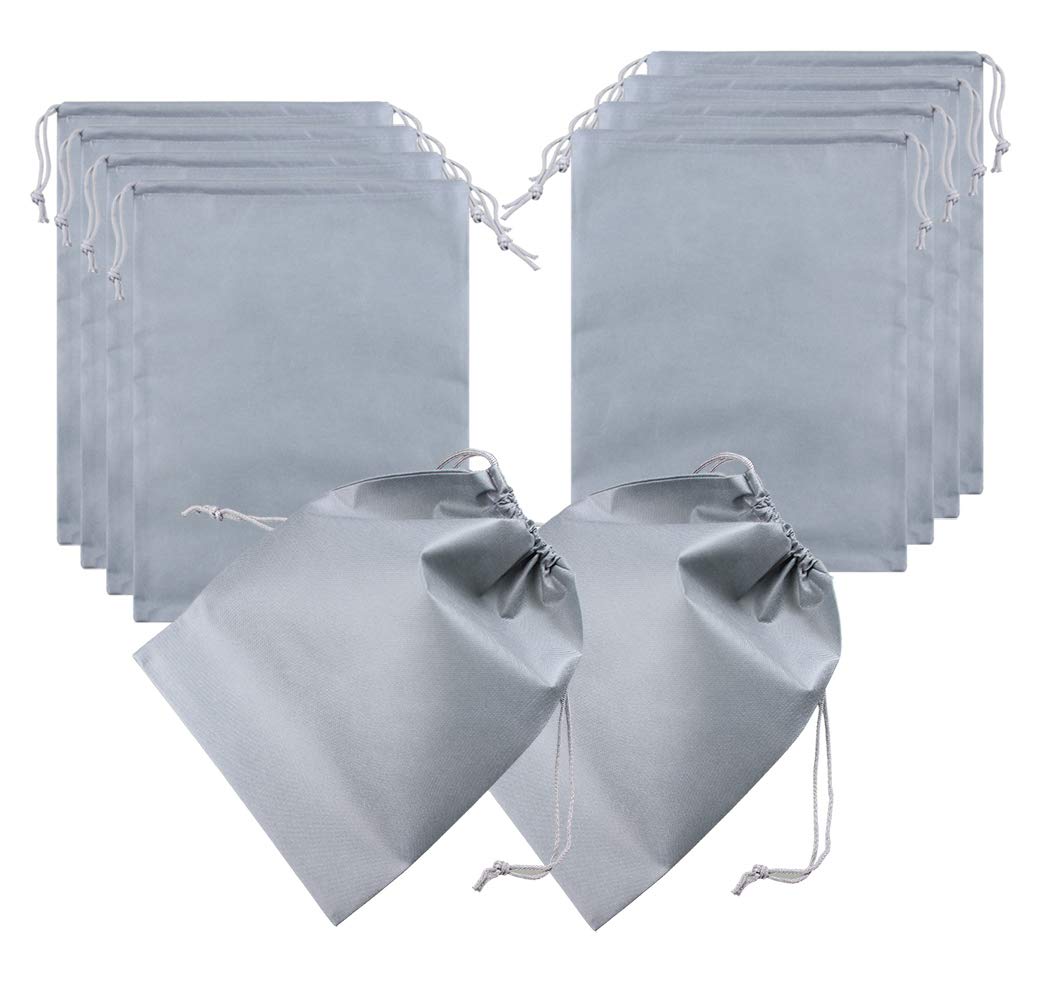Ranvi 10PCS Non-Woven Padded Waterproof Shoe Bag with Drawstring Travel/Portable,Grey
