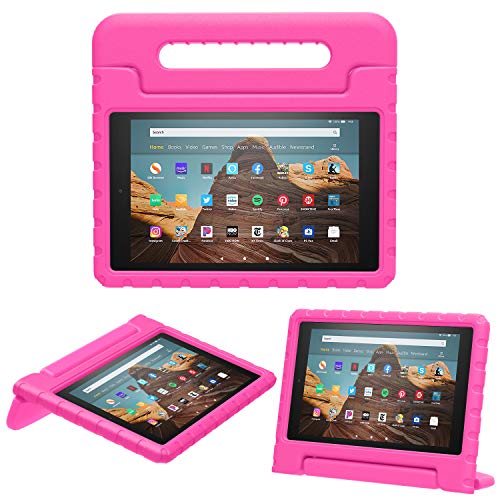 MoKo Case for Fire HD 10 Tablet (5th/7th/9th Generation, 2015/2017/2019 Release), Kids Shock Proof Convertible Handle Light Weight Super Protective Stand Cover Case for Fire HD 10.1 Inch, Magenta