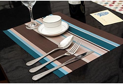 KAIL Non-slip Placemats Washable Heat Insulation PVC Weave Placemats Kitchen Dining Room Table Mats (6 set blue)