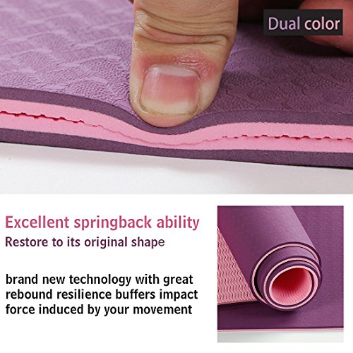FARLAND Non Slip Yoga Mat with Carrying Strap - Eco Friendly TPE Workout Mat Exercise Mat,Anti-tear Hot Pilates Fitness Yoga Mat in Home & Gym (Pink Purple)