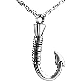 abooxiu Fishing Heart Hook Urn Necklace for Ashes Fish Heart Hook Stainless Steel Cremation Jewelry - Black