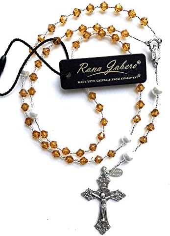 Rana Jabero Topaz (November Birthstone) Swarovski Crystal and Glass Pearl Rosary
