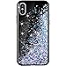Caka iPhone X Case, iPhone Xs Glitter Case Bling Sparkle Luxury Fashion Flowing Floating Liquid Quicksand Waterfall Glitter Girly Girls Women Cute TPU Black Case for iPhone 10 X XS (Blue Purple)
