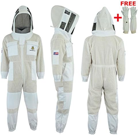 Clothing Bee 3 Layer Ultra Ventilated safety Protective Unisex White Fabric Mesh Beekeeping Jacket Beekeeper Bee suit Outfit Fency Veil-XL