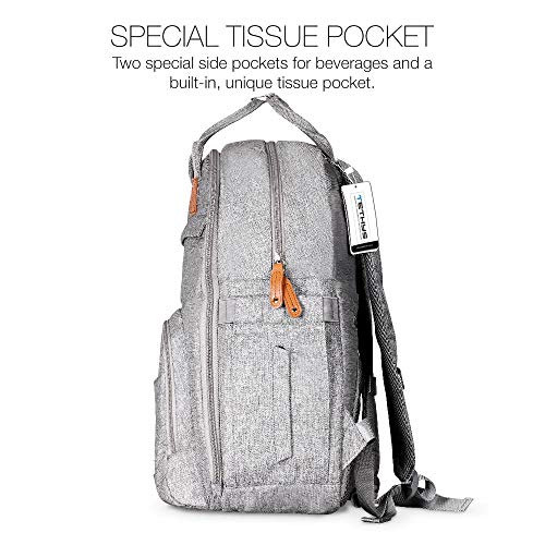 TETHYS Diaper Bag Backpack [Multifunction Waterproof Travel Back Pack] Maternity Baby Nappy Charging Bag Ideal for Mom and Dad, Large Capacity and Stylish Organizer for Baby Care - Gray - Thumbnail 3