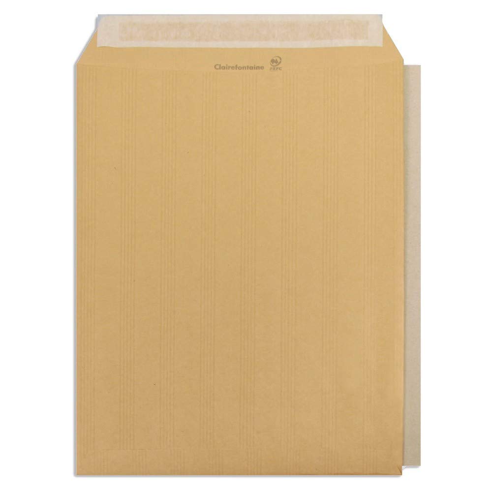Clairefontaine 7854C - Box of 100 Kraft Adour Brown Envelopes with Rigid Back in Carton 24-260x330 mm - Self-adhesive - 90g/m² - Manufactured in France